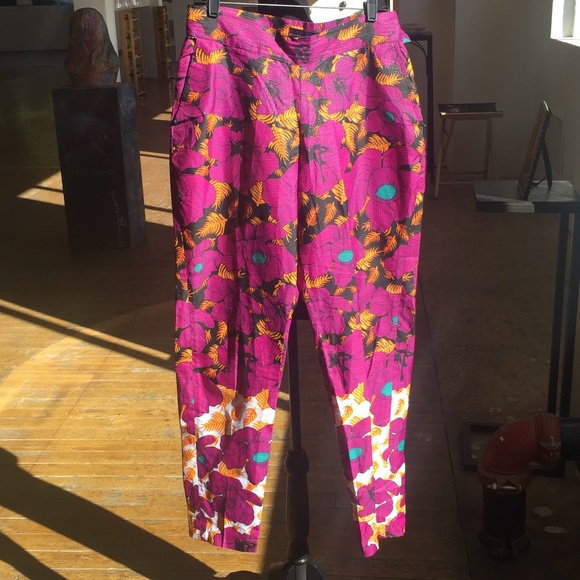 Ricky Gold Pants - Purple/Black/Green/Orange/White handmade Abstract Floral Print Pants